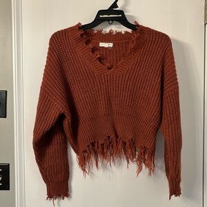 Cropped Fringed Sweater Size S